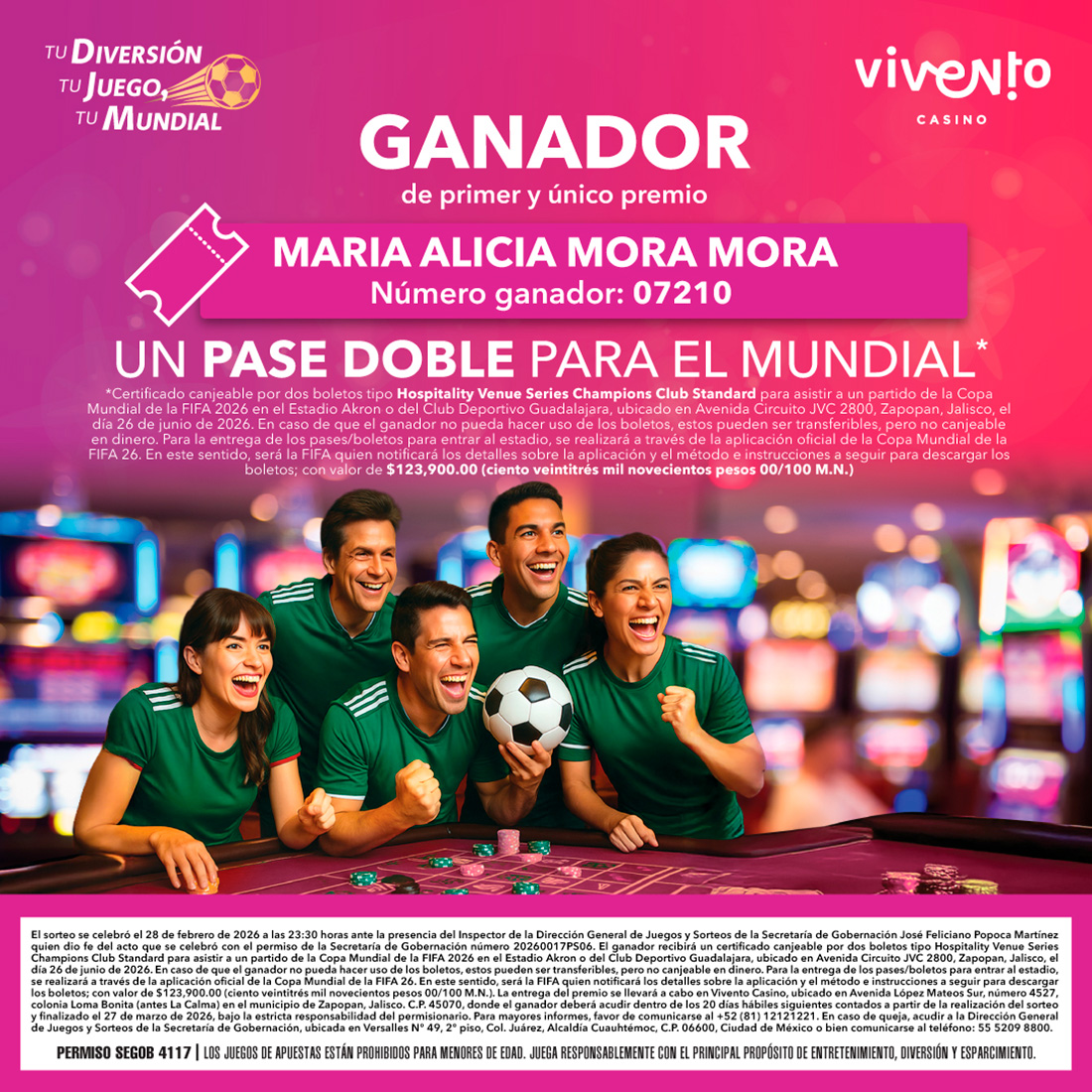 Ganador Sorteo TU DIVERSIÓN, TU JUEGO, TU MUNDIAL