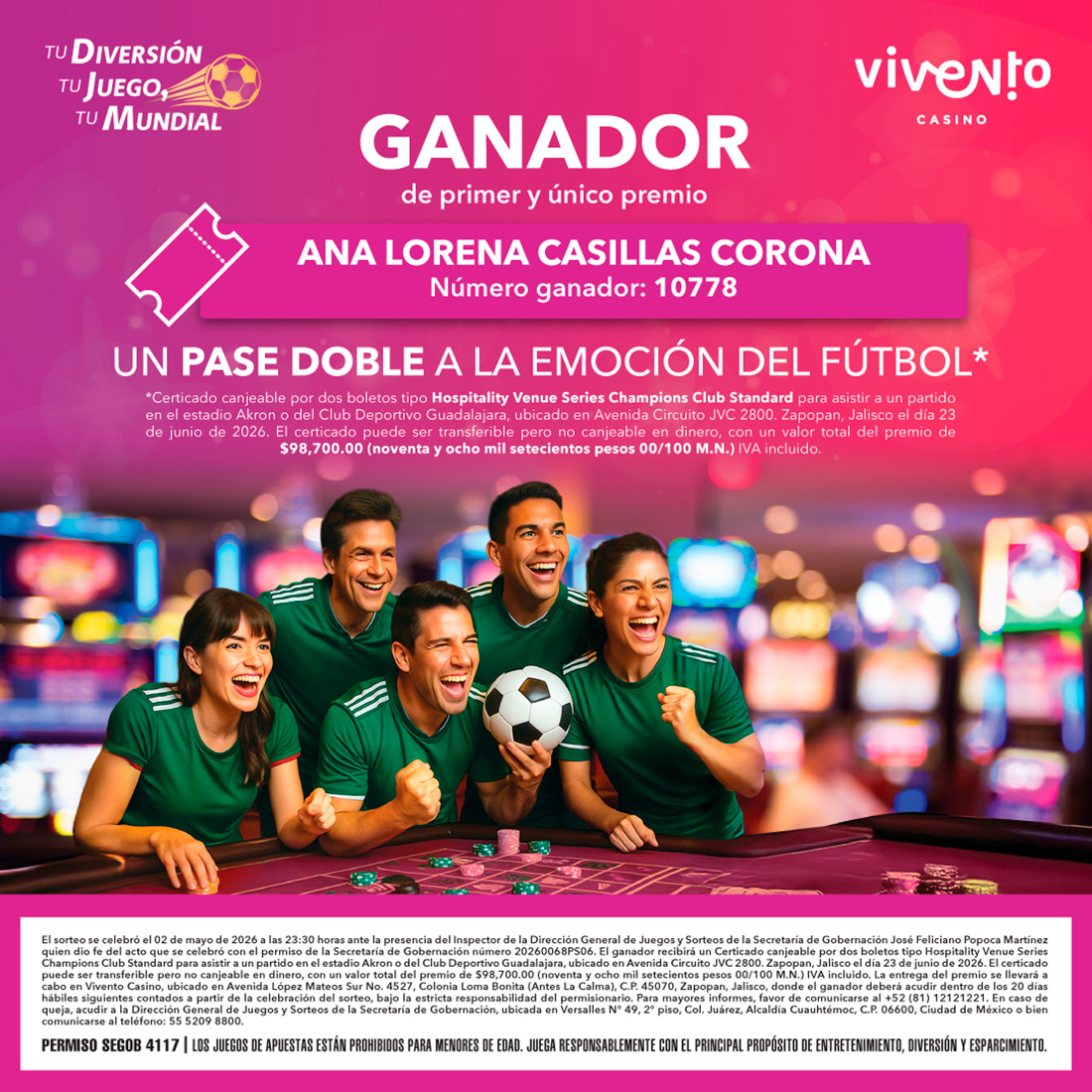 Ganador Sorteo Mayo TU DIVERSIÓN, TU JUEGO, TU MUNDIAL