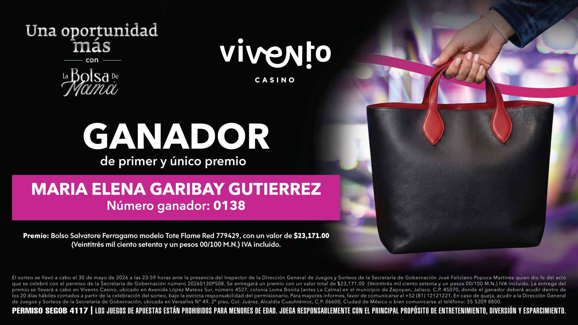 Ganador Sorteo Mayo UNA OPORTUNIDAD MÁS CON LA BOLSA DE MAMÁ